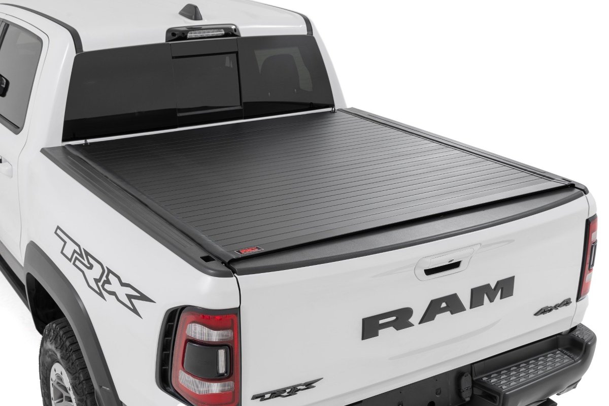 Ram 1500 TRX Hard Roll Up Bed Cover - Rough Country - Flush, Low-Profile Design - Matte Black - '21-'24